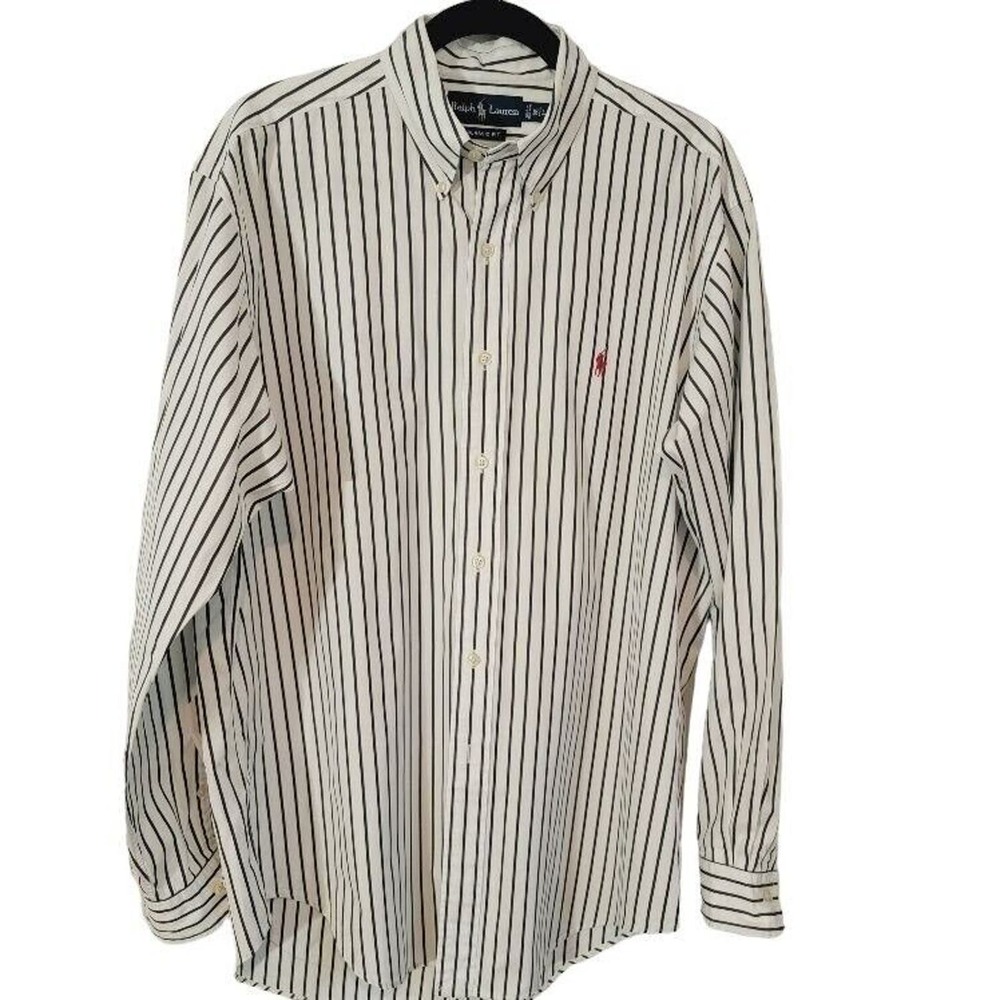 Polo Ralph Lauren Shirt Sz 16L Men's White Blue Stripes‎